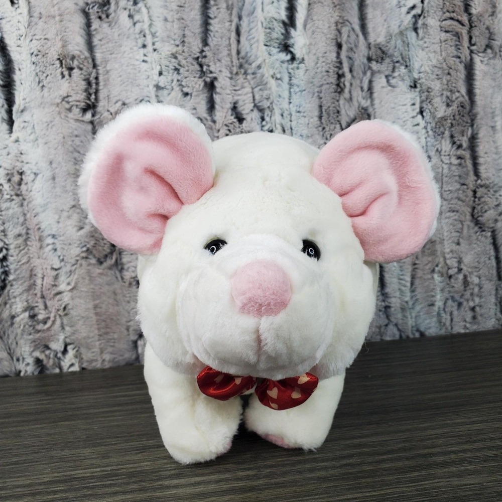 Walmart Vintage Cubby 7" White Mouse With Red Polka Dot Bow Tie Pink Nose Tail
